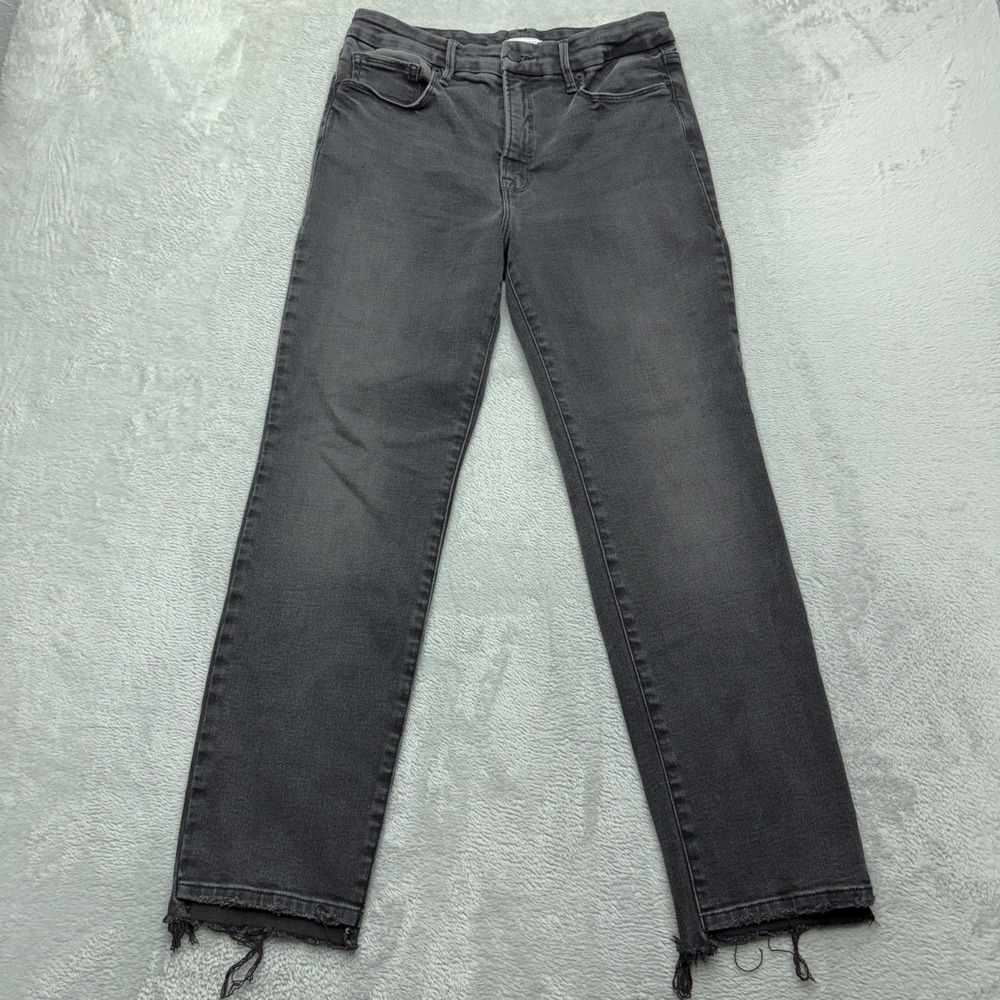 Good American Jeans Womens 10/30 Straight Leg Faded Black Raw Hem Denim